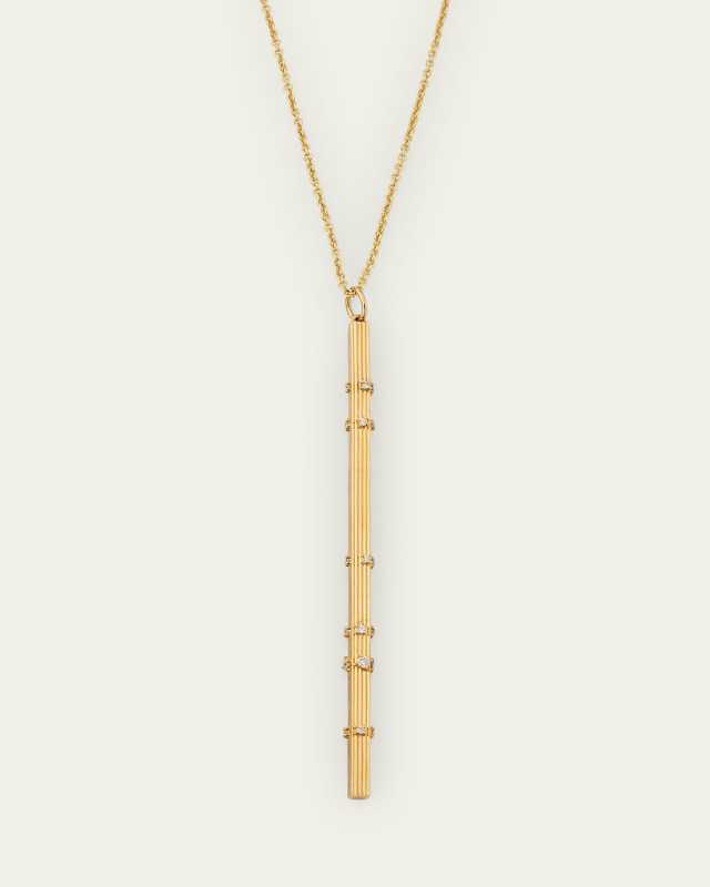 14K Yellow Gold Fluted Bar Charm with Diamonds